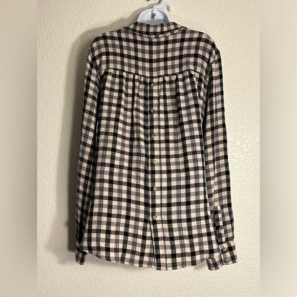 Pistola Check Popover Top Blouse Size Medium Black Cream Gray NWOT XL - Picture 7 of 9